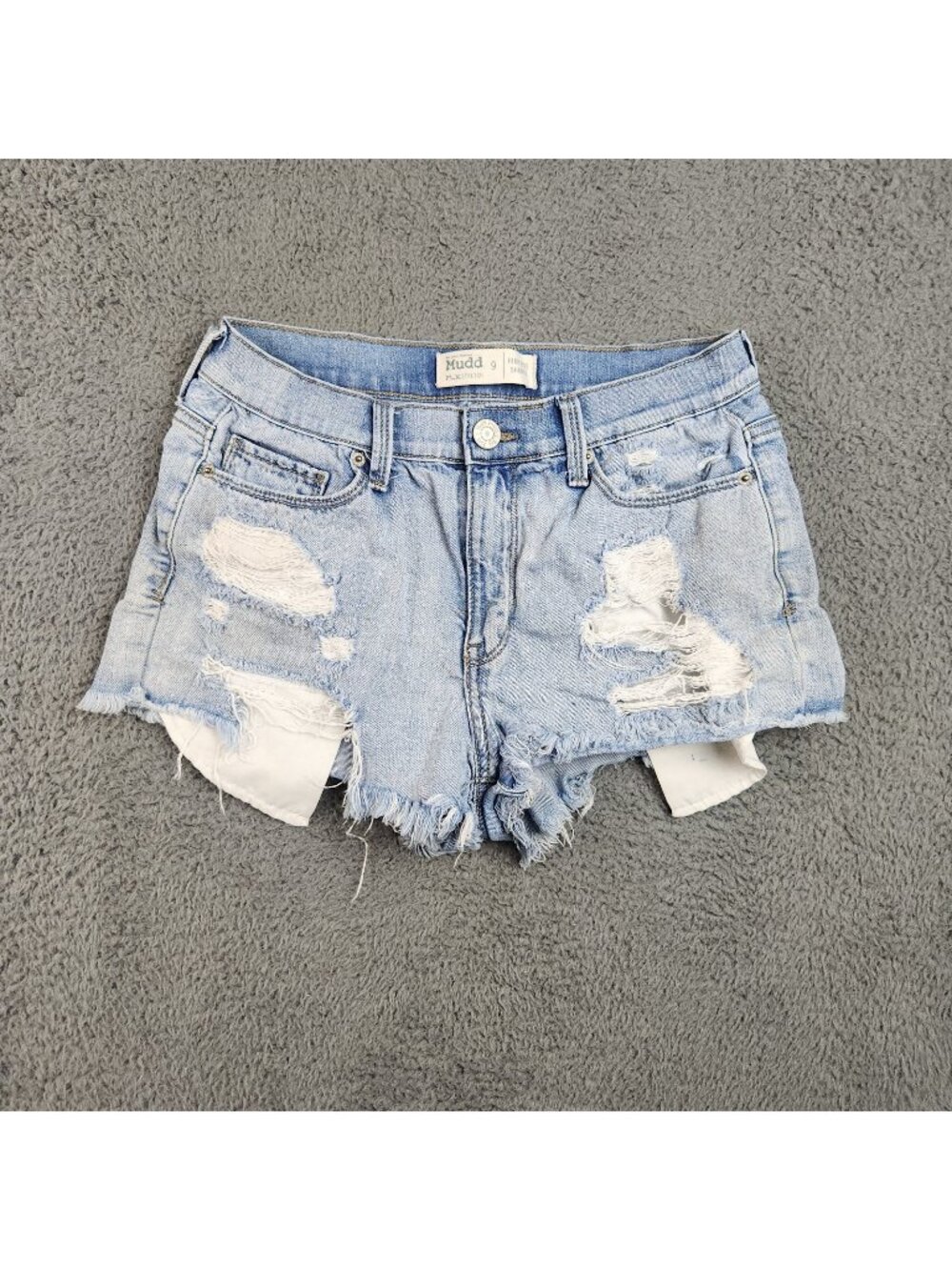 MUDD Y2K Shorts Size 9 Blue Jean Denim Cut Off High Waist Shortie Exposed Pocket